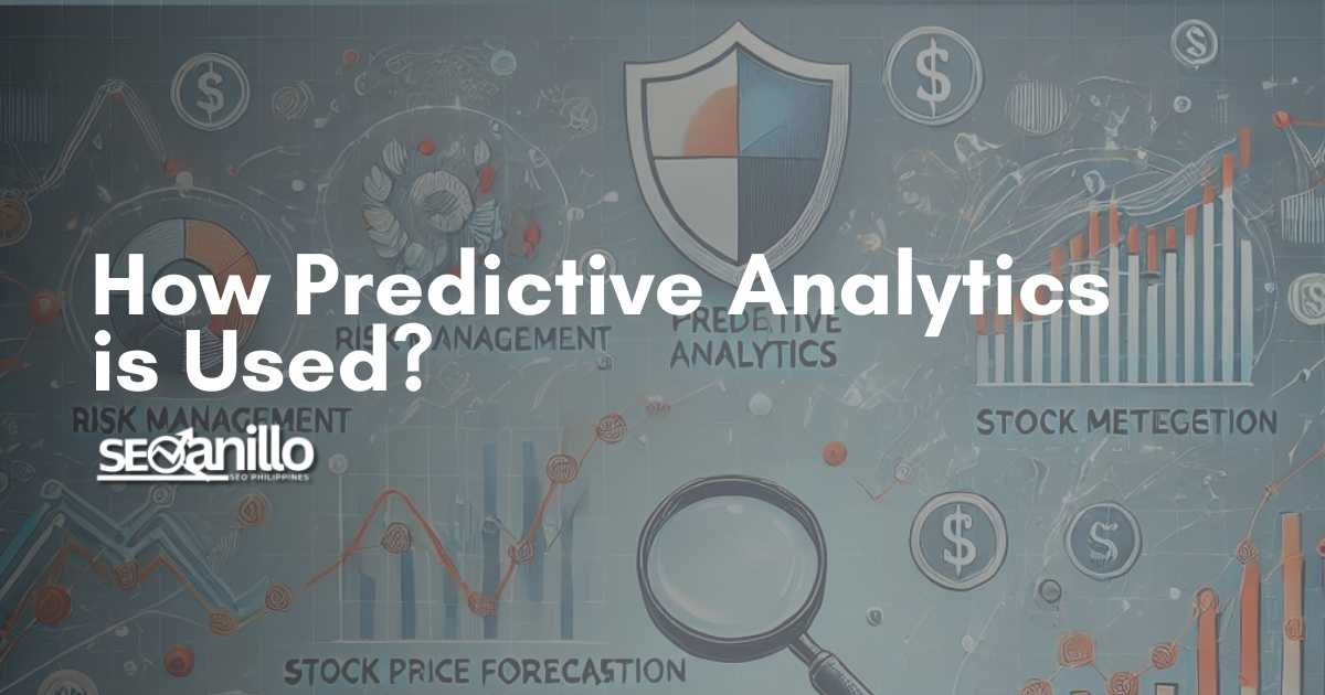 How predictive analytics is used in finance, featuring risk management and stock forecasting.