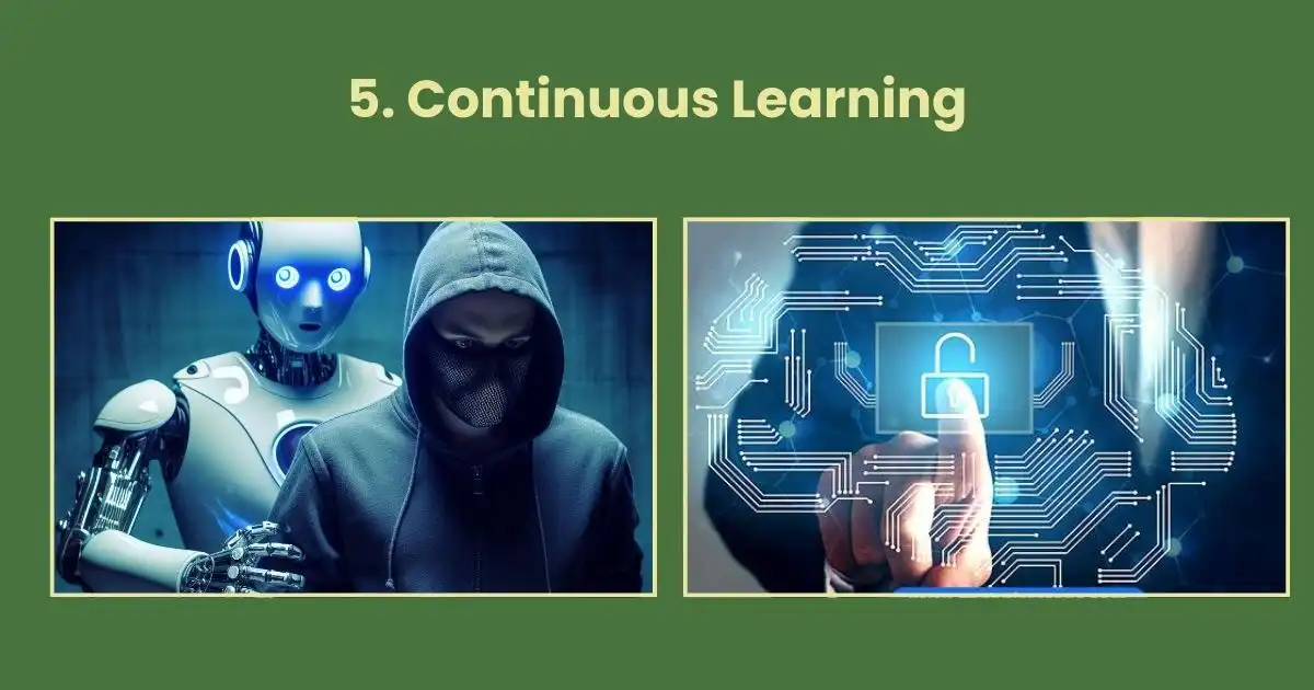 Robot alongside a hooded figure, highlighting continuous learning