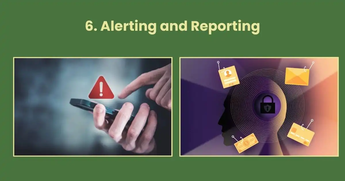 Phone alert and graphic illustrating AI fraud detection.