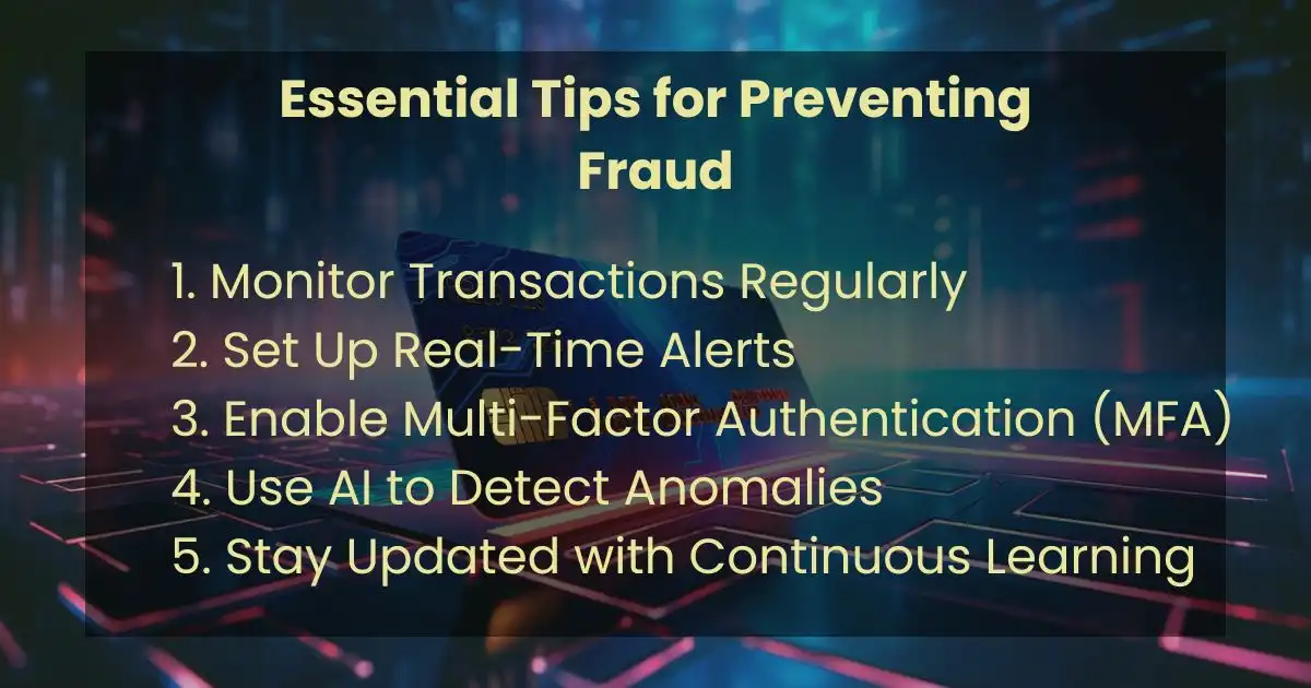 List of essential tips for preventing fraud on a green background