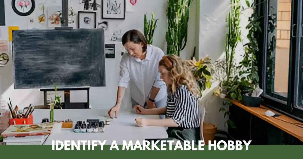 Two women brainstorming art ideas at a creative studio with plants and sketches.