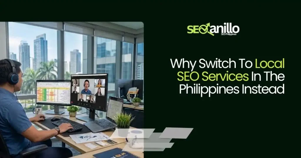 Person working remotely with multiple screens during a video conference on local SEO services.