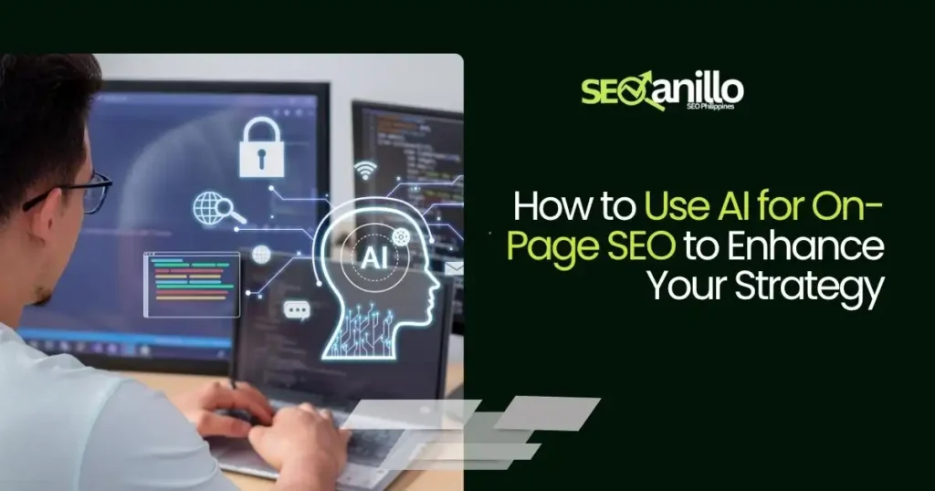 "Learning how to use AI for on-page SEO with a computer screen.