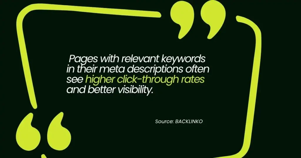 Quote on how relevant keywords in meta descriptions improve click-through rates.