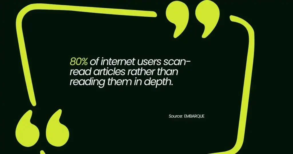 80% of internet users scan-read articles instead of reading them deeply. 
