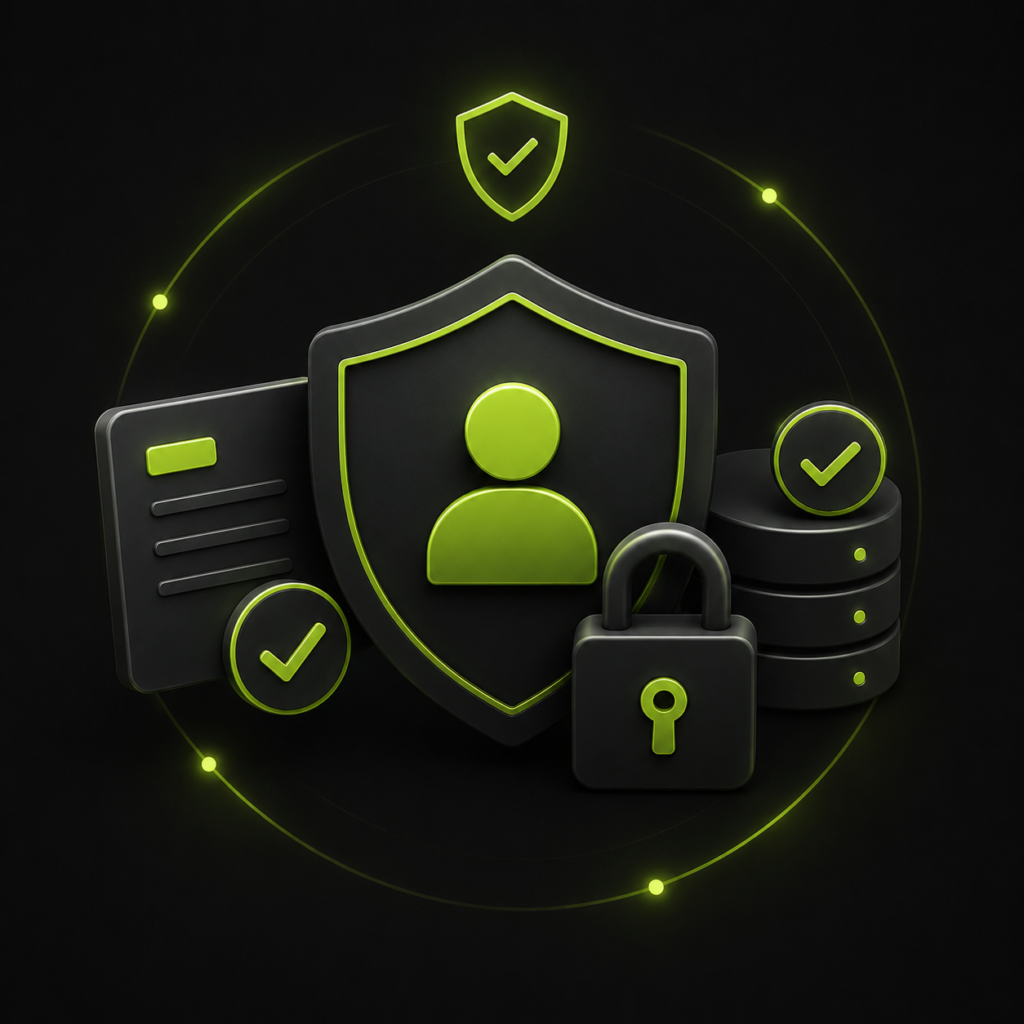 3D privacy shield illustration showing secure user data protection and encryption