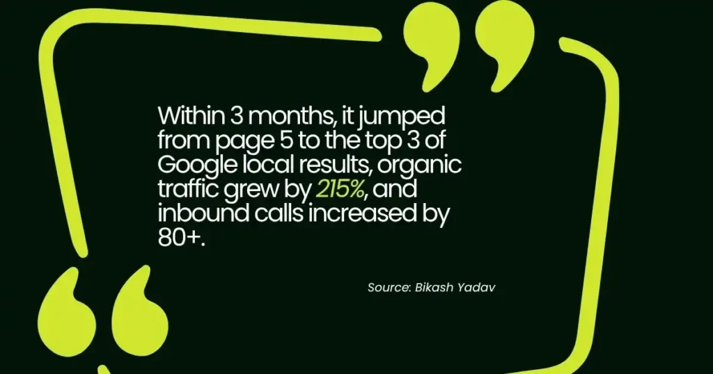 Case study stat on how to get local backlinks boosting traffic by 215% in 3 months. 