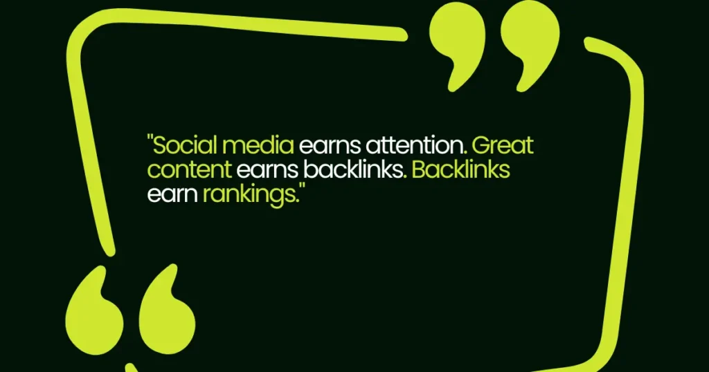 Social Media Signals SEO quote showing how backlinks improve Google rankings