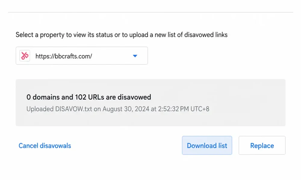 BBCrafts Search Console Disavow Links